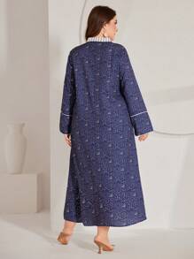 Al Najma Plus Size Women's Notch V-Neck Long Sleeve Dress Kaftan Jalabiya Dress - Multicolor - View 2