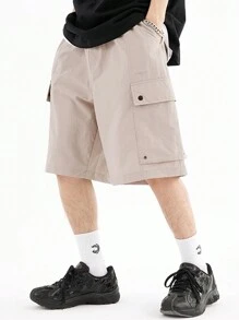 Manfinity Hypemode 男士休閒短褲,側邊可摺疊口袋 - 卡其色 - 查看 6