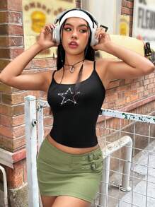 SHEIN EZwear 女式黑色星星铆钉吊带背心 - 黑色 - 查看 1