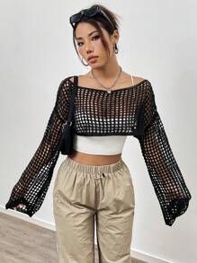 Flirla 女士空心編織短款毛衣上衣 - 彩色 - 查看 6