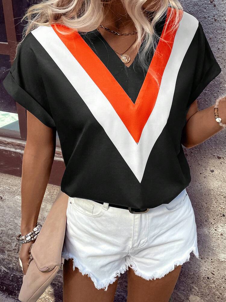 Women'S Color Block Short Sleeve Shirt