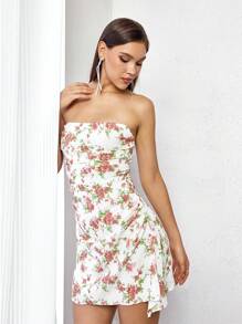 PARTHEA Vestido tubo con estampado floral fruncido lateral - Multicolor - Ver 3