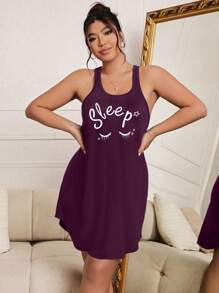 Plus Size Letter Printed Pajama Dress