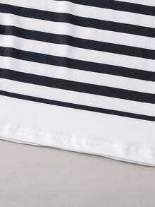 SHEIN 男童拼色条纹T恤和纯色短裤两件套 - 黑色 - 查看 6