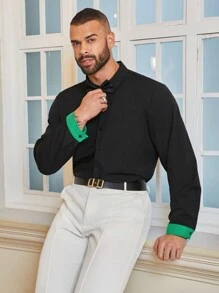 Manfinity Homme Kích thước lớn Nam Khối màu Tay áo dài Áo sơ mi - màu đen - Xem 4