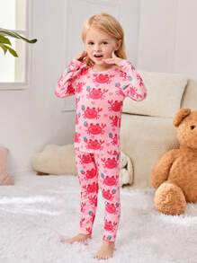 女嬰貼身圓領粉紅色螃蟹圖案家居服 - 粉色 - 查看 5