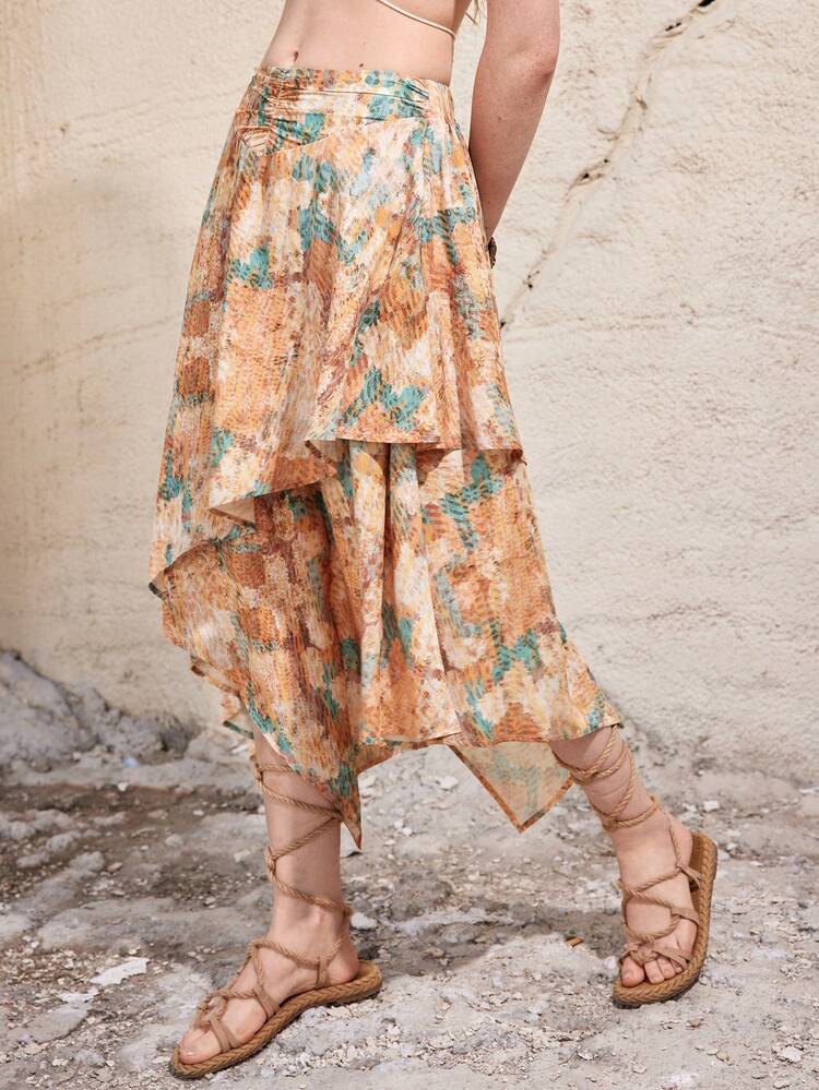 Women's Asymmetrical Printed Vacation Skirt