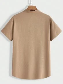 Manfinity VCAY Loose-Fit Men's Solid Color T-Shirt And Pants Plain Casual Set, Going Out - Khaki - View 4