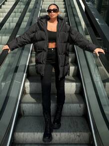 EURMUSE Women's Solid Color Hooded Padded Jacket - Black - View 4