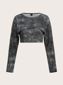 SHEINNeu Của phụ nữ Nhuộm buộc Quần skinny Áo Và Áo ba lỗ 2 cái/bộ - Màu xám đen - Xem 1