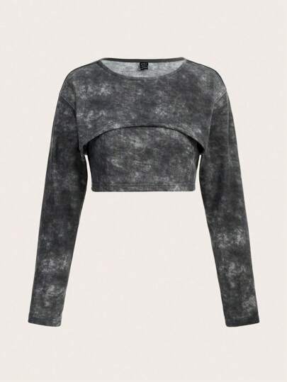 SHEINNeu Conjunto De 2 Piezas De Top Corto Y Top De Tirantes Desteñidos Para Mujer