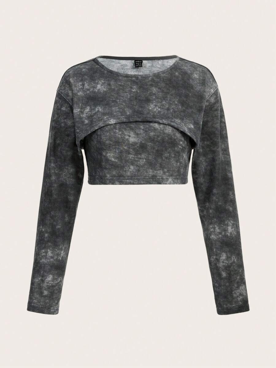 SHEINNeu Của phụ nữ Nhuộm buộc Quần skinny Áo Và Áo ba lỗ 2 cái/bộ - Màu xám đen - Xem 1