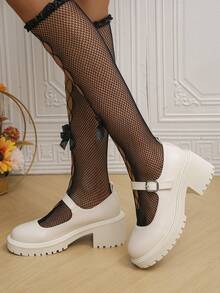Japanese Style Thick Heel White Retro Mary Jane Shoes With Platform, Women's High Heels 2024 New Arrival - Beige - View 5