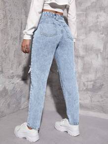 SHEIN ICON Women's Distressed Denim Jeans - Light Wash - View 2