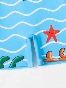 Em bé Con trai Lá thư & Cá mập Cartoon In Đồ bơi một mảnh - Màu xanh lam - Xem 4