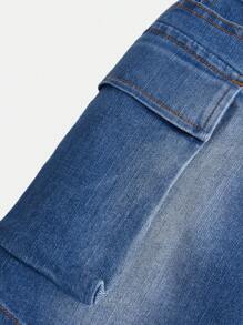 Teen Girls' High Waisted Denim Utility A-Line Skirt - Blue - View 3