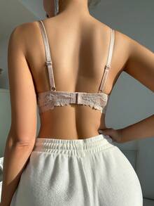 女式中空花邊有鋼圈內衣 - 粉色 - 查看 2