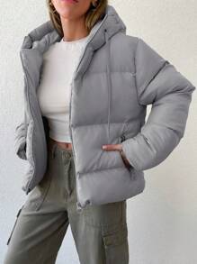 EURMUSE Women's Hooded Drawstring Padded Coat Jacket - Lilac Purple - View 3