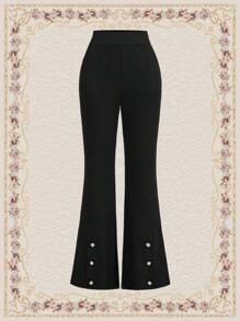 Vintamour Ladies' Button Closure Flared Pants Summer Clothes