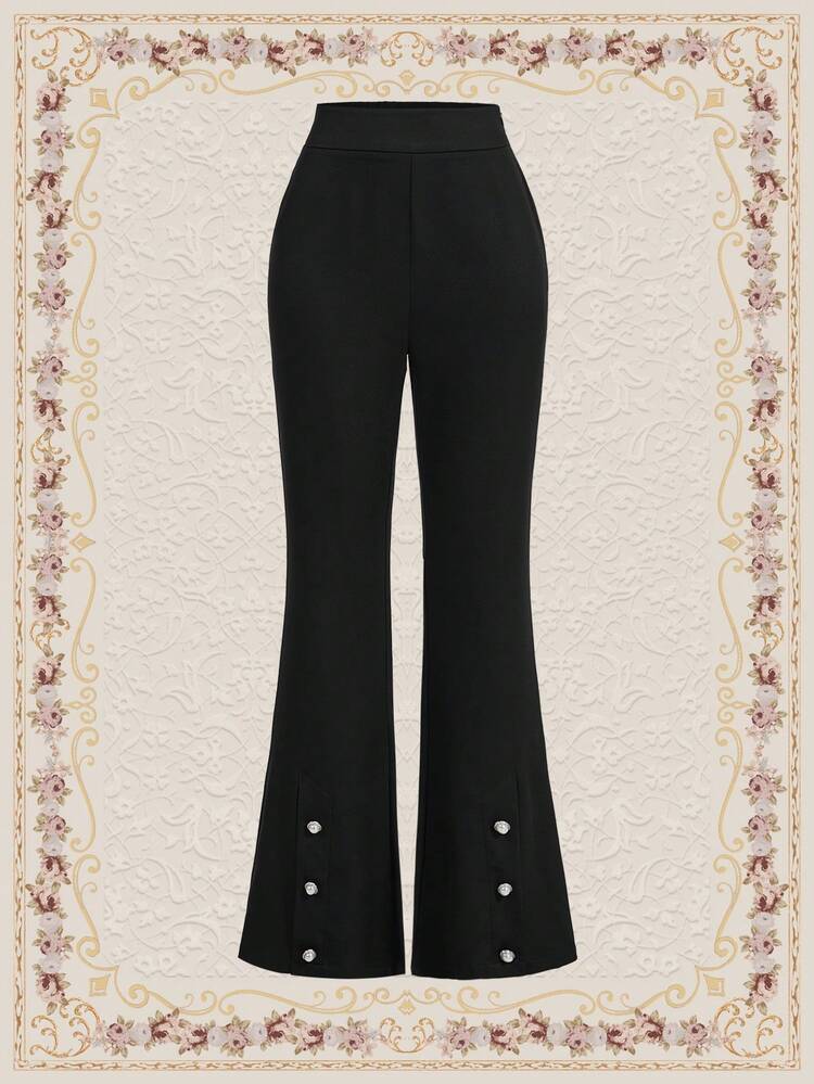 Ladies' Button Closure Flared Pants Summer Clothes