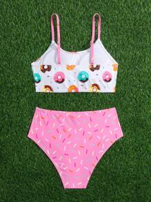 Tween Girl Slumpmässigt tryckt Bikini Set Summer Beach