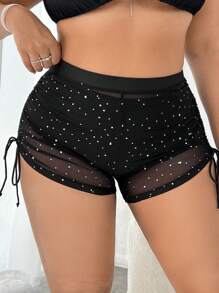 Swim SXY Summer Beach Plus Size Glitter Side Drawstring Cover Up - Black - View 5