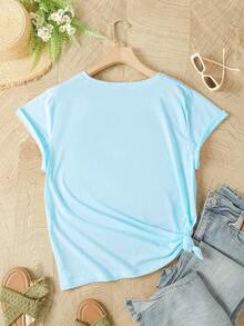 SHEIN EZwear 大尺寸卡通印花t卹 - 淺藍色 - 查看 2