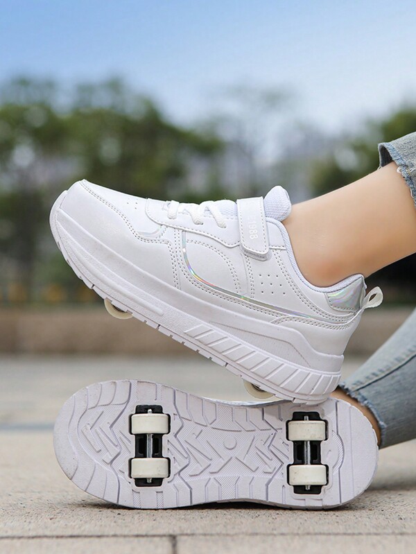 أحذية تزلج قابلة للتعديل للمراهقين، للخريف/الشتاء، تصميم عجلتين مقوى لزيادة الاستقرار، عجلات قابلة للإزالة، شريط خطاف وحلقة، أحذية رياضية