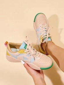 女式復古休閑運動拼接運動鞋,舒適實用,2024春季新品 - 彩色 - 查看 3