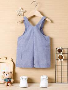 SHEIN Baby Boys' Striped Overall Shorts With Braces - Blue - View 2