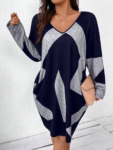 Vestido De Talla Grande Con Cuello En V Y Bolsillo Oculto - azul real - Ver 7