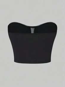 Zolique Rhinestone Decor Strapless Top - Black - View 2