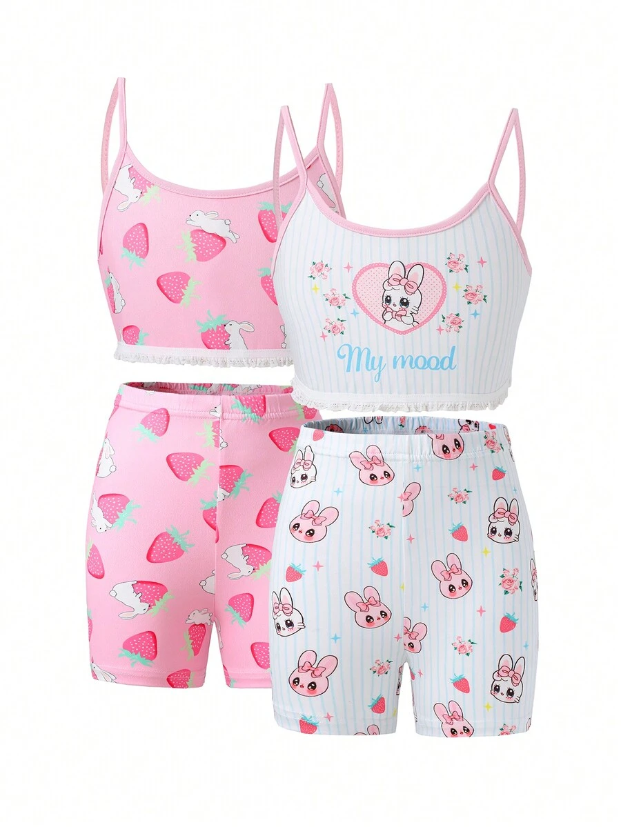 Conjunto De Ropa Interior Para Niñas Preadolescentes, Con Estampado De Conejo Y Fresa - Rosa - Ver 1