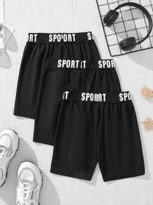 SHEIN Tween-Mädchen 3er-Set lässige Shorts mit elastischer Taille und Buchstaben-Print
