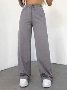 Pantalones De Chándal Para Mujer De Pierna Recta Con Cintura Ajustable