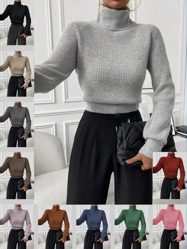 Calvaya Turtleneck Ribbed Knit Sweater,Long Sleeve Tops Knit Pullover Fall Winter Outfit