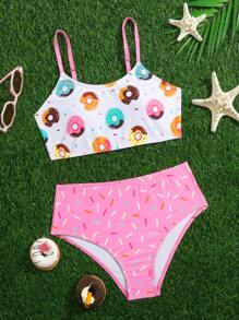 Tween Girl Slumpmässigt tryckt Bikini Set Summer Beach