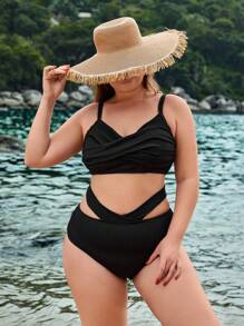 SHEIN Swim Curve Conjunto de bikini de unicolor talla grande para playa de verano