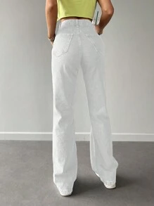 Cottnline Casual Solid Straight Leg Jeans - White - View 2