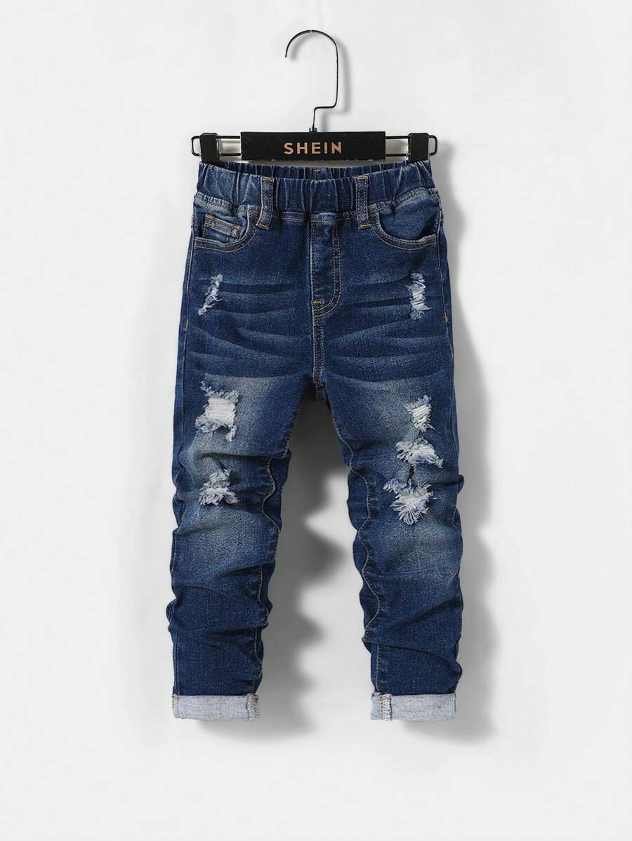 SHEIN Young Boy Distressed Jeans - Dark Wash - View 1
