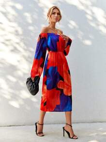 Aveloria Women'S Floral Print Off-Shoulder Long Sleeve Dress Fall Cloth For Women - Multicolor - View 2