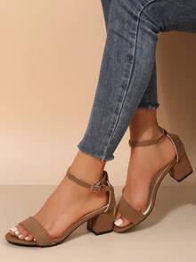 Buckle Up Chunky Heels Roman Style Sandals For Women, Brown - Brown - View 4