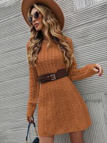 SHEIN Essnce Màu thuần Vòng cổ Đầm Áo len - Đồng - Xem 4