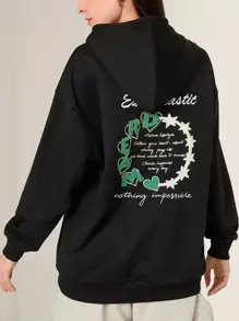Seusyu Women's Graphic Hooded Sweatshirt With Drawstrings - Black - View 1