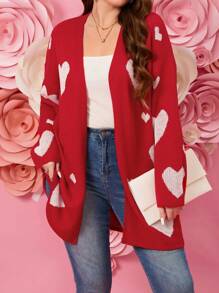 SHEIN LUNE Cárdigan de mujer de talla grande con patrón de amor