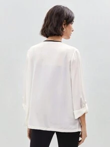 BizChic Women'S Contrast Trim Open Front Blazer - Black and White - View 2