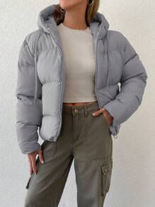 EURMUSE Women's Hooded Drawstring Padded Coat Jacket - Lilac Purple - View 1