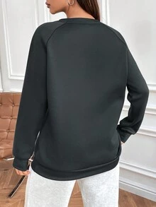 SHEIN LUNE 女士口號印花圓領運動衫 - 灰色 - 查看 2