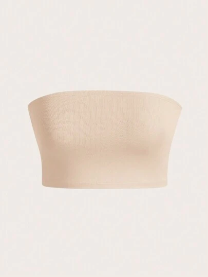 SHEIN BASICS Solid Color Bandeau Top/Summer