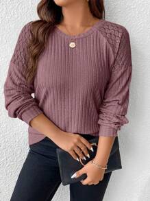 SHEIN Frenchy Plus Size Solid Color Lace Patchwork T-Shirt